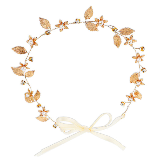 1Pcs Gold Leaf Headband Bridal Hair Accessories Fashion Head Jewellery Hair Vine Headband Vintage Gold Wedding Headbands Simple Piece for Women Daily Party
