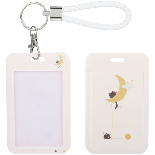 Photocard Holder Keychain ID Card Badge Holder Key Chain with Metal Keyring, Bus Card Pendant Keychain, Plastic Hard Shell Protective Photo Sleeves with ID Window Cat Pattern