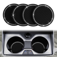 4Pcs Bling Auto Car Cup Holder Insert Coasters, 2.75 Inch Round Auto Cup Holder Insert Drink Coaster Rhinestone Anti Slip Silicone Car Accessories for Most Car Interior