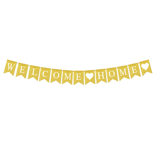 Gold Glitter Home Party Sign Welcome Home Banner Pre-Strung Welcome Back Party Decorations Banner Family Theme Parties Supplies For Homecoming Returning