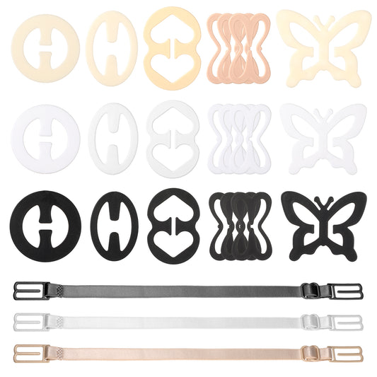 24 Pcs Bra Strap Clips Adjustable Anti-Slip Bra Strap Clips Bras Straps Holders to Make Racerback Back Conceal Buckles for Cleavage Control and Shoulder Comfort for Full Cup Size (Black/White/Beige)