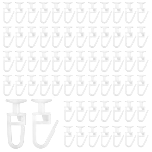 Curtain Track Hooks, 100 Pcs Plastic Curtain Hooks with 10 mm Head Ceiling Curtains Hook Curtains Gliders Lockable Folding Hanging Hook for Dividers and Room