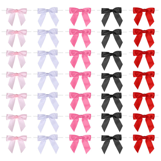 Xthrotsenk 50 Pcs Twist Tie Bows 3.3" Pre-Tied Ribbon Bows Mixed Pink Satin Ribbon Bows Small Twist Tie Bows for Gift Wrapping Treat Bags Christmas Tree Wedding Baby Shower (5 Colors)