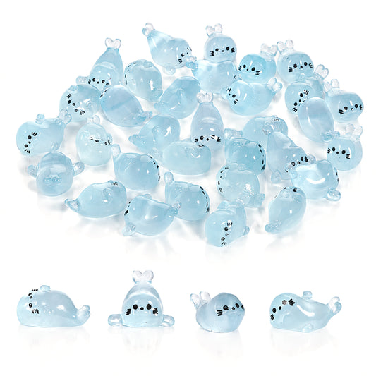 Zelphvt 32 Pcs Glow in the Dark Mini Resin Seal Figurines, 4 Styles Blue