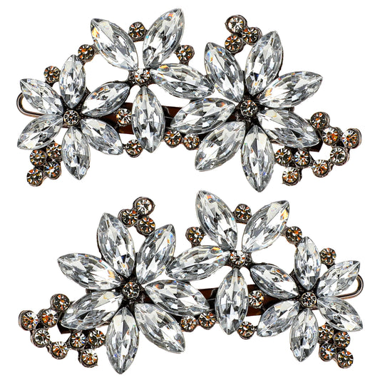 2 Pack Rhinestone Hair Clips Crystal Flower Bridal Hair Clips Silver Brida Hair Piecesl Hair Pins for Women Bridesmaids Wedding Formal Hair Accessories, Sparkly Rhinestone Hair Barrettes For Women