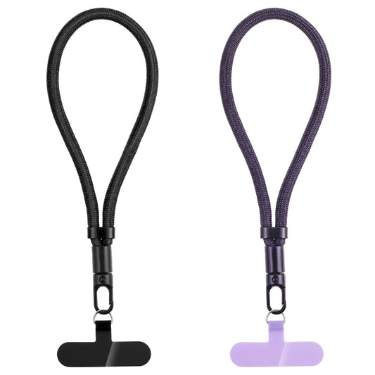Phone Wrist Strap, 2 Pcs Adjustable Phone Wrist Lanyard with Tether Tab Nylon Anti Theft Phones Strap Compatible for Most Mobile Phones Case (Black, Purple)