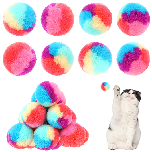 Bruislard 30 Pack Rainbow Cat Toy Kit Soft Plush Cats Balls Fuzzy Kitty Ball Colorful Cat Pom Pom Balls Fuzzy Interactive Cats Ball for Kitten Pet Playing Exercising