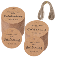 100 Pcs Thank You Gift Tags with String, 1.2 inch Brown Round Gifts Tags with 22 Yard String, Round Calligraphy Thank You Tag, Brown Paper Gifts Tag for Gift Wrap DIY Arts Wedding Parties