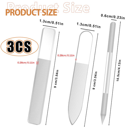 3 PCS Nano Glass Nail Files for Natural Nails, Professional Nail File Crystal Nano Nail Cuticle File Trimmer Double Sided Nail Buffer Manicure Set for Shaping Buffing and Polishing Nails
