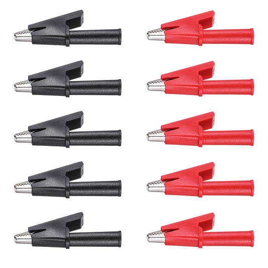 Full Insulated Alligator Clips, 10 Pcs 30A Heavy Duty Crocodile Clips with 4mm Socket Banana Jack for Car, Electrical testing, Battery Connect, Multimeter Test Leads (Red, Black)