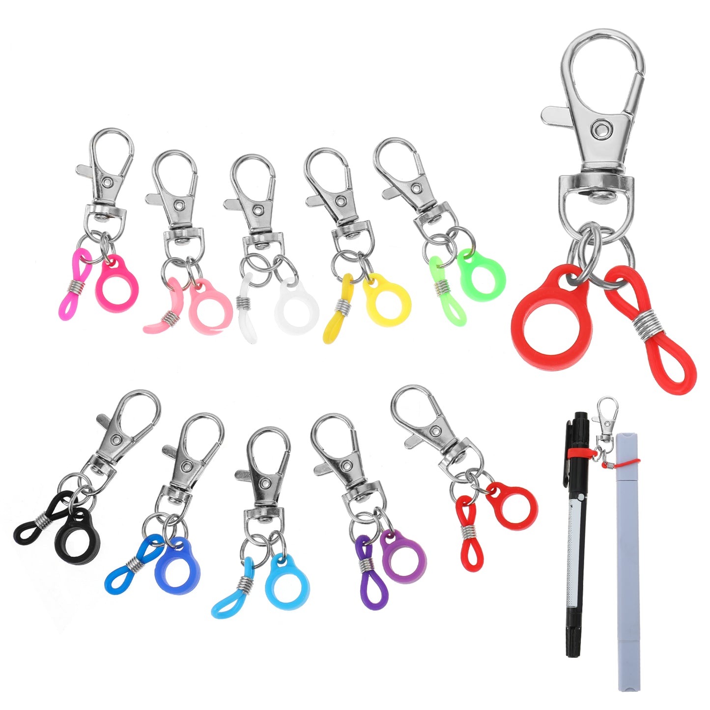 Styquenzer 10 PCS Coloured Pen Clips, Pen Holder Clip Pen Clip with Lobster Clasp Pen Converter Pen Grips for Badge Silicone Lanyard Pen Clip for Nurses Badge Reel Accessories (Pen not Included)
