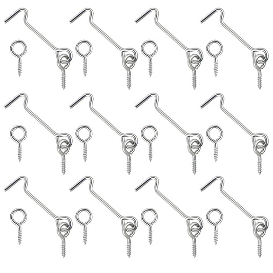 12PCS Eye Hook Latch 3 Inch Cabin Hook and Eye Latch with Mounting Screws Zinc-Plated Iron Gate Small Screw Eyes Hooks for Wood Gate Door Swivel Window Cabinet