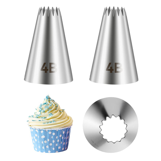 3Pcs 4b Piping Tip Icing Tips for Cake Decorating Frosting Tips Star Tip for Pipings Icing Star Piping TIPP 4B Open Stars Cake Decorating TIPP, Stainless Steel, Silver