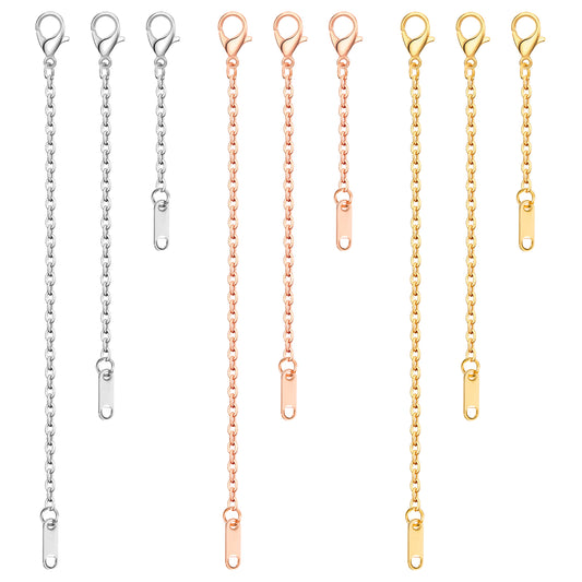 9pcs Necklace Extender 2", 4", 6" Delicate Necklace Extender Chain Set Stainless Steel Chain Extenders for Women Necklaces Jewelry Chains Extenders for Bracelet Anklet (Gold/Silver/Rose Gold)