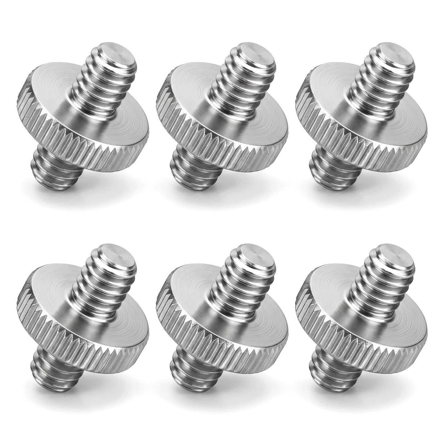 1/4" Male to 1/4" Male Threaded Tripod Screw Adapter, Double Sided Standard Thread Converter, Precision Made Aluminum Alloy Stud for Camera Cage, Light Stand, Shoulder Rig, Monopod (Silver, 6 Pack)
