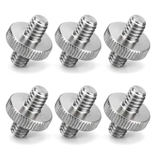 1/4" Male to 1/4" Male Threaded Tripod Screw Adapter, Double Sided Standard Thread Converter, Precision Made Aluminum Alloy Stud for Camera Cage, Light Stand, Shoulder Rig, Monopod (Silver, 6 Pack)