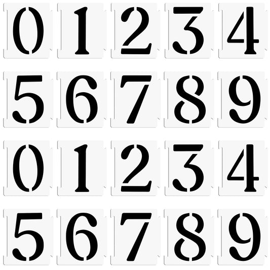 20 Pieces Number 0-9 Curb Stencil Kit, 3 Inch Address Number Stencils for House Reusable Paint Stencils Plastic Curb Numbers Stencil Kit for Address Painting on The Walls Roads Mailbox, White