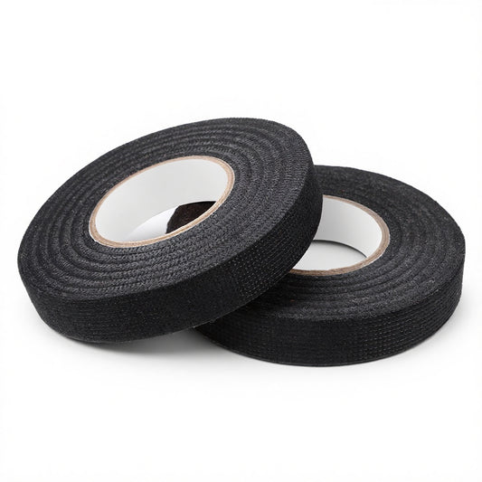 Zyghjort 2-Pack Wire Harness Tape, Cloth Electrical Tape Black Electric Self-Adhesive High Temp Wiring Loom Tapes Heat Resistant Insulation Tapes for Car Cables Fixed Reduce Noise (19mm x 25m)