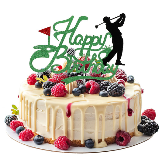 Golf Happy Birthday Cake Topper, Glitter Golf Cake Topper for Golf Ball Player Golf Cake Decorations Happy Birthday Sign Golf Cake Toppers, Golf Themed Party Decorations for Man Boy Girl