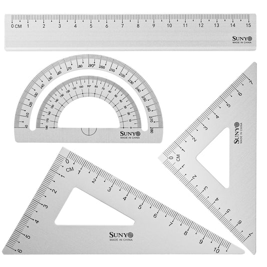 4pcs Tools Student Rulers Set Metal Protractor Set Triangular Geometry Sets Math Ruler Tool Protractor Drafting Ruler Geometric Protractors Measuring Tool for School Home Office Draftsman Engineers