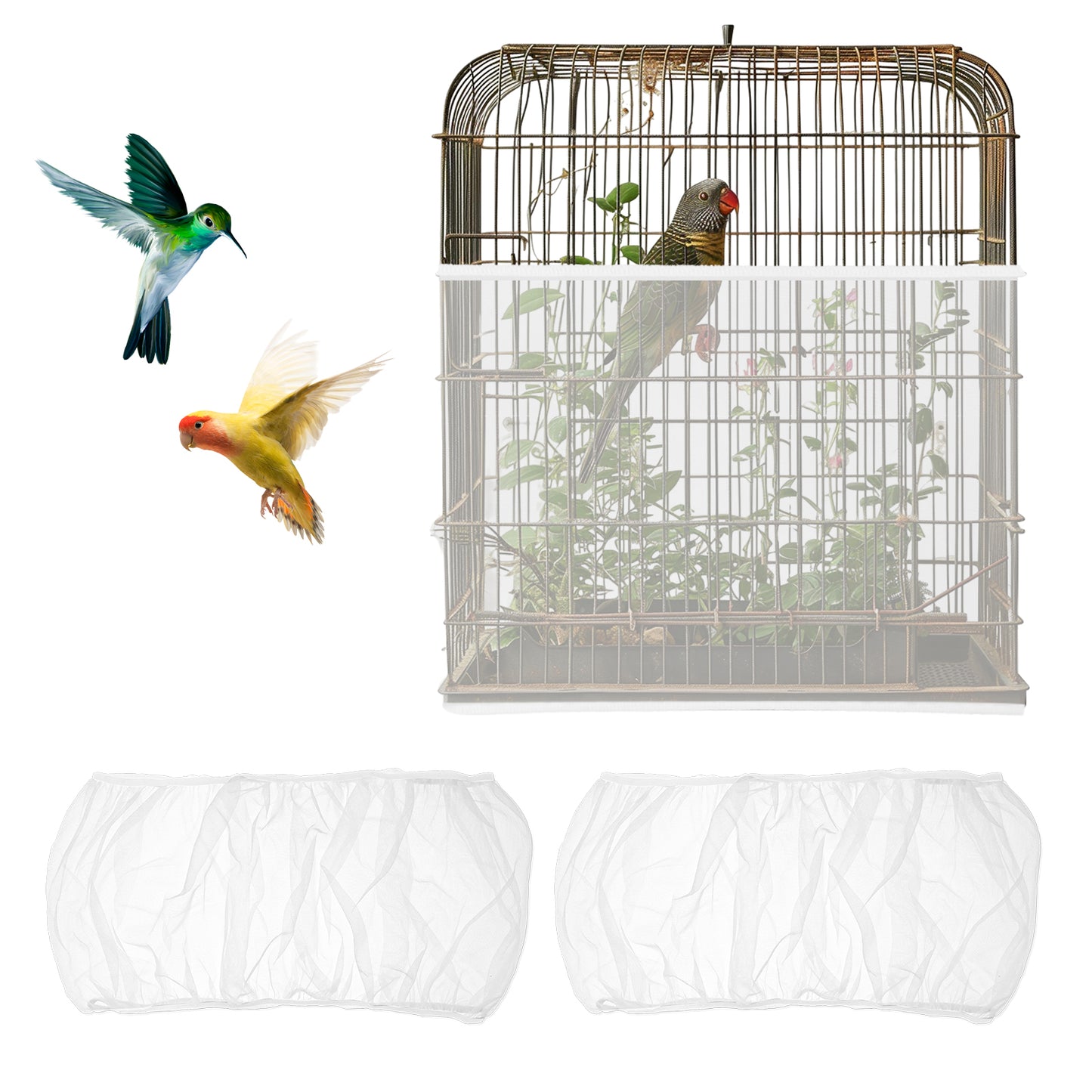 Trinkrittey Bird Cage Seed Catcher White Bird Cage Net Cover Adjustable Bird Cage Netting Seed Catcher Guard Net Cover Stretchy Bird Cage Seed Catche for Parrot Enclosures Round Square Cages