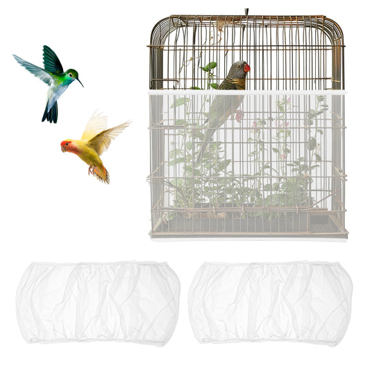 Trinkrittey Bird Cage Seed Catcher White Bird Cage Net Cover Adjustable Bird Cage Netting Seed Catcher Guard Net Cover Stretchy Bird Cage Seed Catche for Parrot Enclosures Round Square Cages