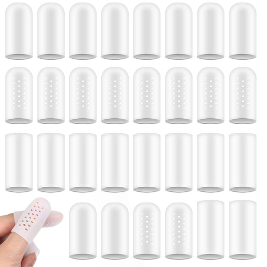 Silicone Finger Protectors, 30PCS Gel Finger Cots Soft Breathable Fingers Sleeves Fingers Bandages Fingertip Support Thumb Protector for Cracked Fingeres, Arthritis, Eczema, Nail Tips Guards