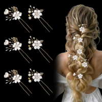 6pcs Bridal Wedding Hair Pins Flower Crystal Pearl Hair Clips Gold Wedding Hair Accessories, Flower Headpiece Vintage Hair Decorations Wedding Hair Jewelry for Brides Bridesmaids Women Girls Updo