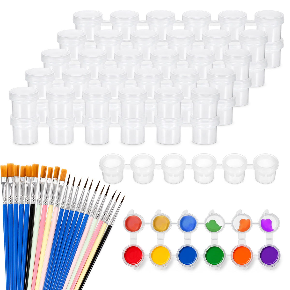 60 Pcs Empty Paint Pots with Lids 5ml Paint Containers with 20 Brushes