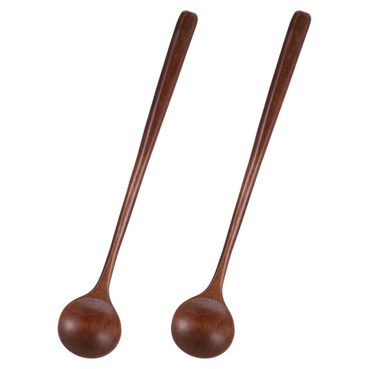 2 Pcs Wooden Spoon for Cooking, 27.5 cm Honey Spoon with Long Handle Teaspoon for Coffee Eating Soup Mixing Stirrer, Kitchen Bar Tools Utensils
