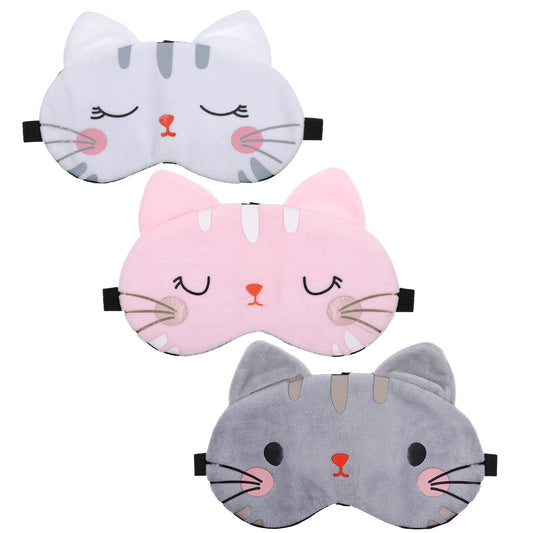 3 Pieces Cute Cat Sleep Mask, Soft Cat Animal Eye Mask for Sleeping Cartoon Sleeping Blindfold Eye Cover Funny Animal Cats Sleepings Masks Lightweight Kawaii Eyemask for Women Men Kids (Cats)