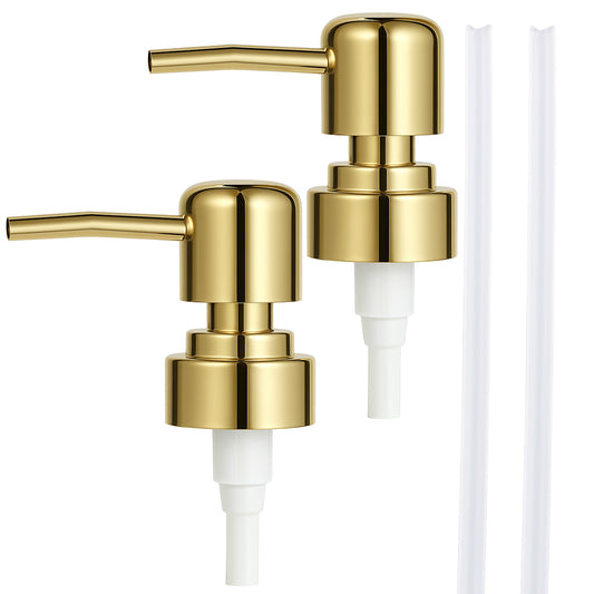 2 Pack Gold Soap Dispenser Pump Replacement Plastic Top Dispenser Pumps Reusable for Hand Soap Dispensers Regular Glass Mouth Lotion Bottles