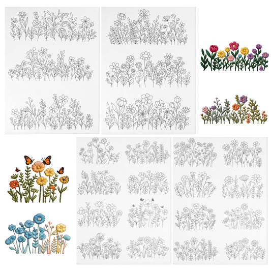 Water Soluble Embroidery Stabilizer 4 Sheets Water Soluble Stabilizer for Embroidery Patterns Stick and Stitch EmbroideryPaper Designs Transfer Paper with Pre-Printed Flower Leave for Hand Sewing