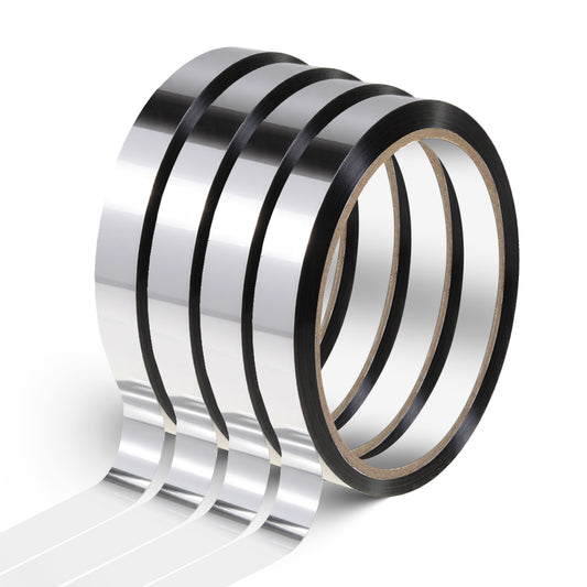 SynHHergyx 4 Rolls Metallic Mirror Tape, 165FT Silver Tape Decorative Mirror Tapes Self Adhesive Metalized Polyester Film Decor Tapes for Wall Wardrobe DIY TV Frame and Gifts Wrapping