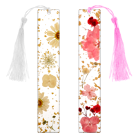 Resin Dried Flower Bookmark, 2 Pack Transparent Dried Brightly Colour Real Flower Book Mark with Tassel Cute Bookmark for Women Book Lovers