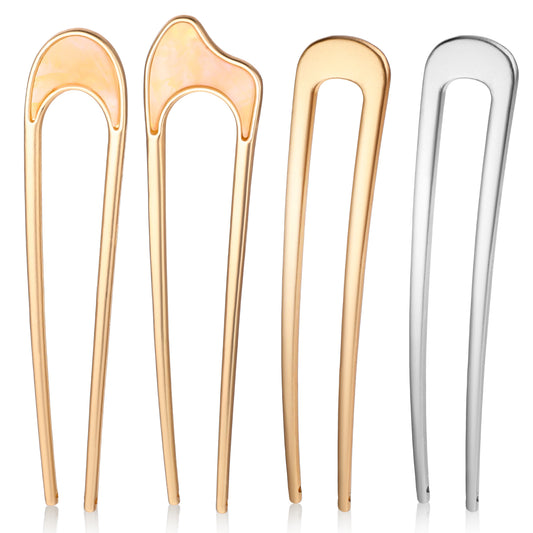 4 Pcs Hair Fork French Pins For French Metal French Hair Pins for Thick Hair, U-Shaped Hair Pins Metal French Twist Hair Pin Fork for Women Girls Hair Types Styling Hair Accessories