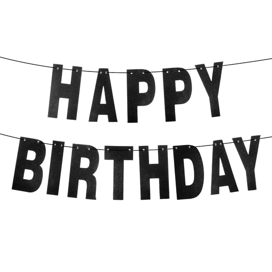 Black Birthday Banner Happy Birthday Sign Backdrop Party Decorations Supplies for Women Men
