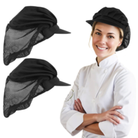 Styquenzer 2 PCS Chef Hats, Kitchen Baker Cooking Chef Cap, Food Service Hair Nets, Kitchen Hair Nets, Hair Net for Cooking, Chef Works Hats for Women Men with Brim Black
