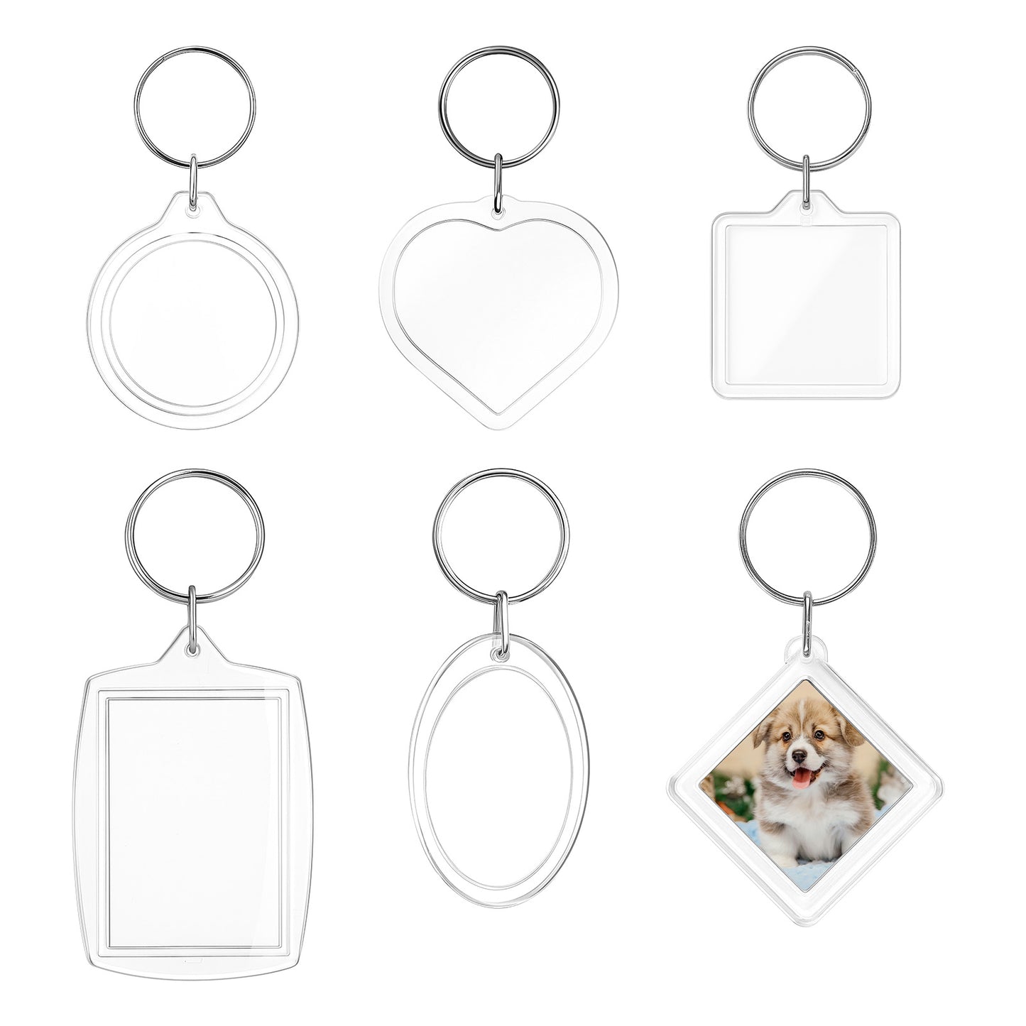 Styquenzer 6 Pcs Acrylic Photo Frame Keyring, Acrylic Photo Insert Keychain Blank Photos Insert Keyring Pendant Picture Frame Keyrings Make Your Own Keyrings Kit for Personalised Custom Artwork Gifts