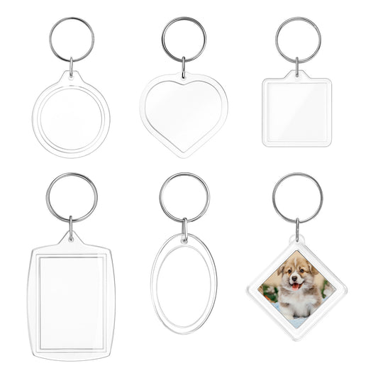 Styquenzer 6 Pcs Acrylic Photo Frame Keyring, Acrylic Photo Insert Keychain Blank Photos Insert Keyring Pendant Picture Frame Keyrings Make Your Own Keyrings Kit for Personalised Custom Artwork Gifts