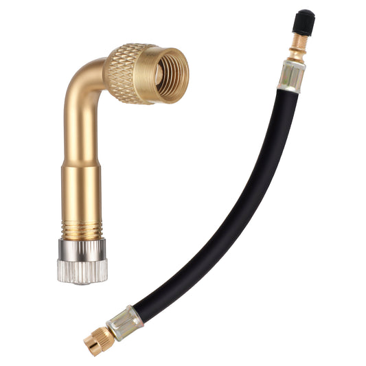 Hariendny Tire Valve Extension, 8.25 Inch Flexible Valve Stem Extender with Brass, Tire Valve Stem Extension Adaptor with 90 Degree Schrader, Tire Valve Stem for RV, Bike, Motorcycle, Car