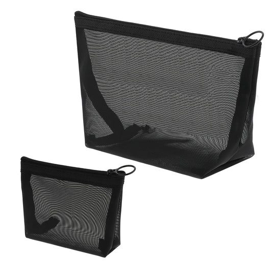 4Pcs Black Mesh Makeup Bag Portable Toiletry Bag Travel Mesh Cosmetic Bag Travel Cosmetic Pouches with Zipper Toiletry Organizer Case for Purse Diaper Bag Tote Bag