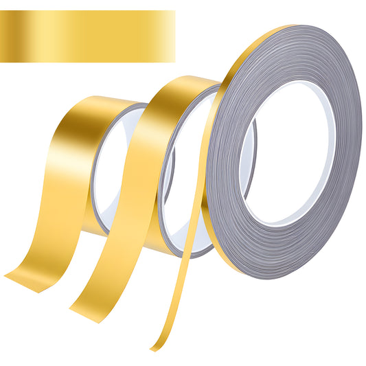 Exircy 3 Rolls Gold Metallic Washi Tape, Self Adhesive Polyester Film Tape 1/5, 4/5, 7/5 Inch DIY Gold Graphic Art Tapes for Walls Crafts Decoration and Gifts Wrapping