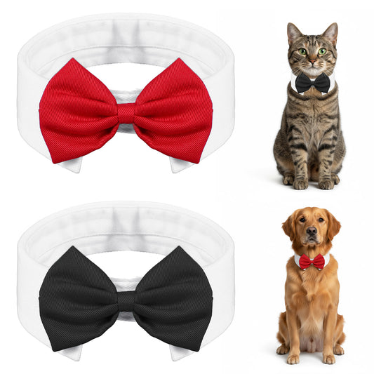 2 PCS Adjustable Dog Bow Tie Length 9 cm Width 6 cm Cotton Dog Collar Bow Tie for Dogs for Wedding Birthday Party Cosplay Christmas Halloween Pets Grooming Dogs Bowtie(Black, Red)