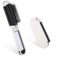 Mini Hair Brush with Mirror for Women, Portable Folding Brush Small Compact Pocket Hairbrush Hair Styling Tools for Travel, Gym - White