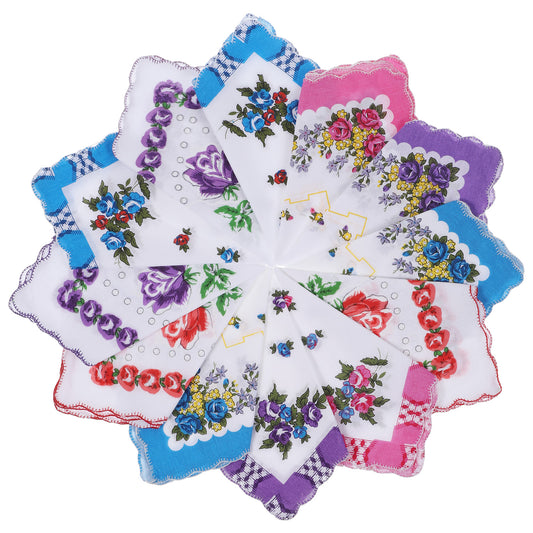 FdcZeyxior 12 Pack Vintage Handkerchiefs, Soft Cotton Handkerchiefs for Women Floral ladies Handkerchief for Wedding Gifting Tea Party Favors Home Decor Ation, 12 x 12inches