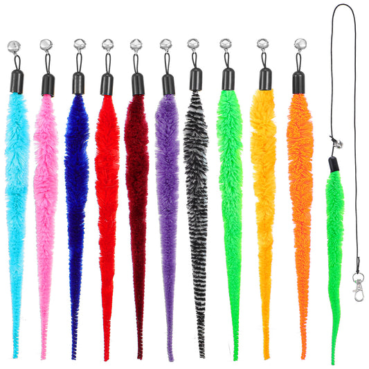 SynHHergyx Cat Worm Toy, 10 Pcs Fuzzy Cat Wand Attachment Toys Accessories Funny Interactive Cats Feather Toy with 1 Pcs Black String for Indoor Cats Kittens Pets Toys