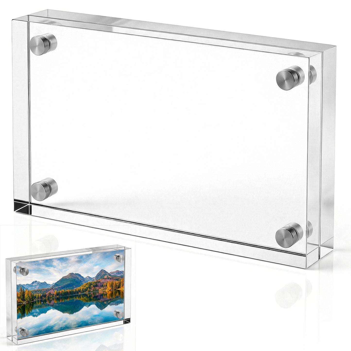 6 x 9 cm Acrylic Picture Frames, Magnetic Double Sided Photo Clear Thick Pictures Frame Waterproof Acrylic Pictures Frames Desktop Frameless Picture Display Standing Desktop