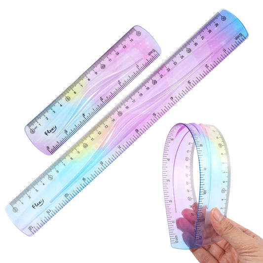 2 Pcs Flexible Rulers, 6inch and 12inch Flexible Shatterproof Plastic Ruler Colorful, Shatterproof Straight Edge Rulers, Soft Bendable Plastic Ruler for School Office