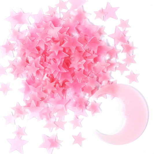 200 PCS Glow in The Dark Stars for Ceiling Pink Glow Stars for Ceiling Glows in Dark Star Wall Stickers with Big Moon for Women Room Decorations Gifts